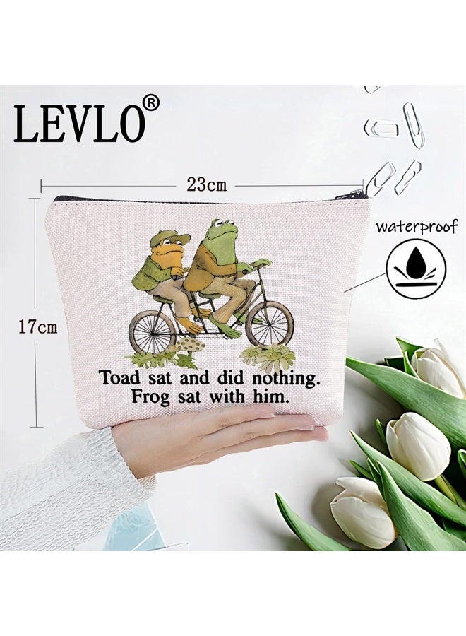 LEVLO Frog And Toad Cosmetic Make Up Bag Cottage Core Gift For Book Lover Toad Sat And Did Nothing Frog Sat With Him Make Up Zipper Pouch Bag (Toad Sat) - Image 1