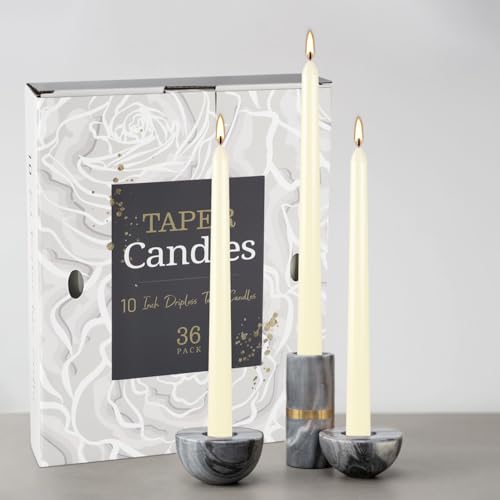 YOROXRG 36 Pack Ivory White Taper Candles, 7-8 Hours Burn Time, Unscented, Smokeless and Dripless, 0.8 x 10 Inch Dinner Candle Set for Household, Wedding, Party and Home Décor Candlesticks - Image 2