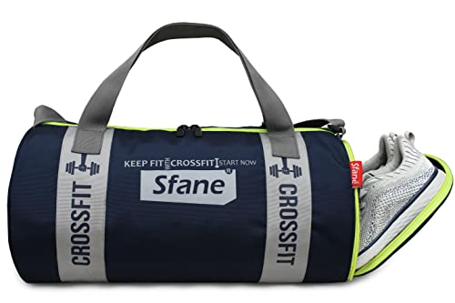 Sfane Gym Bags for Men with Separate Shoe Compartment Sports Gym Bags for Women Unisex Duffle Bags for Gym for Carry & Travel Adjustable Duffel Bags Sports Bag - Navy Blue & Grey. - Image 1