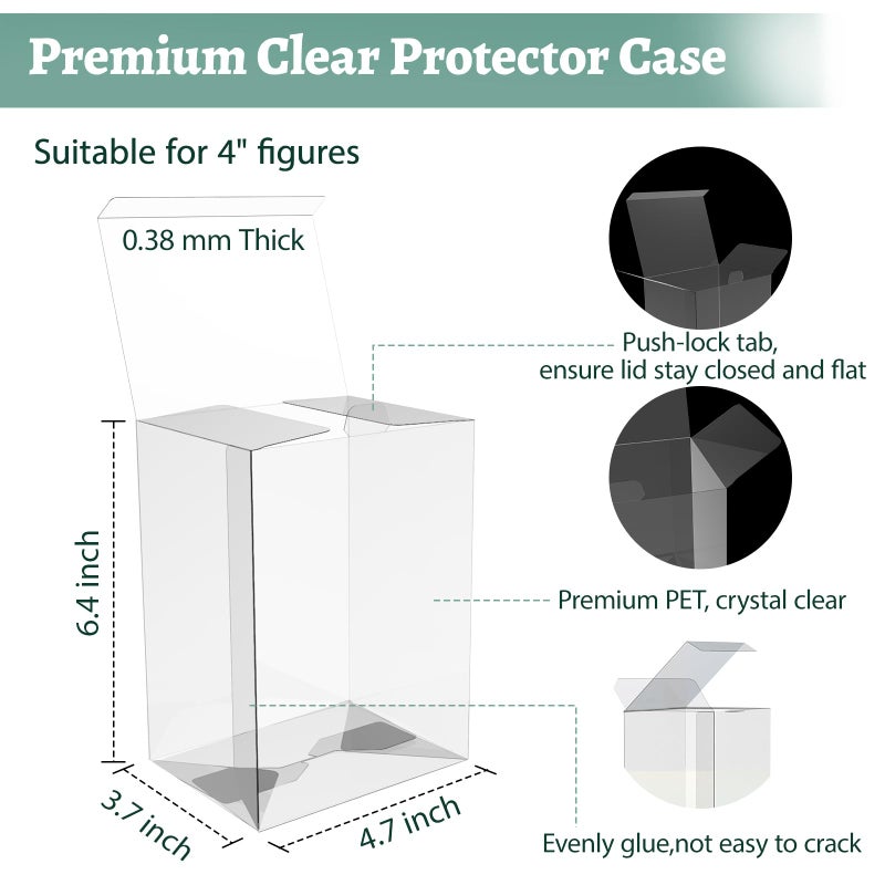 Botyboty 100 Pack Clear Protectors Case Compatible with Funko Pop Protector Case for 4 Inch Figures Collectibles Heavy Duty Crystal Plastic Protector Cases with Protective Film Locking Tabs Auto-Lock Bottom - Image 2