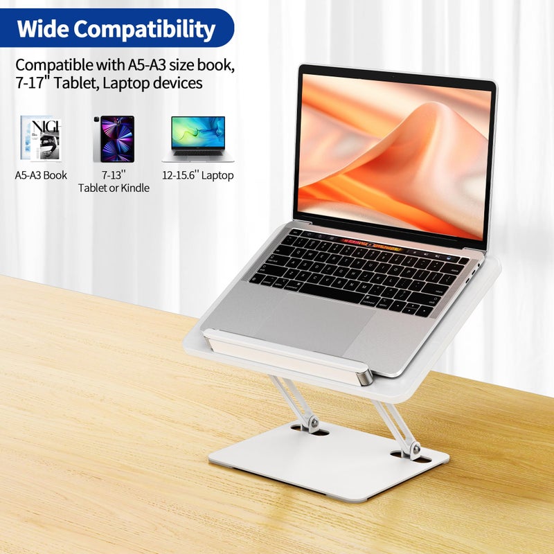 BESIGN BS01 Book Stand for Reading, Adjustable Book Holder, Ergonomic Laptop Stand with Elastic Page Clips for Music Scores, Recipe, Tablet, Laptop (White) - Image 4