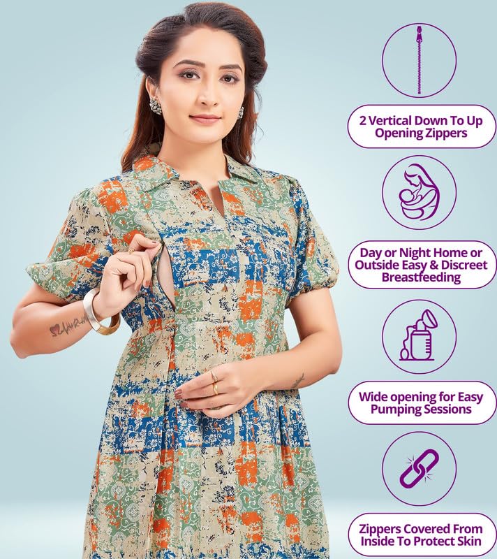 RITIJYA Feeding Relaxed Fit Kurtis For Women with Zip | Straight Maternity Pregnancy Dress For Nursing Mothers | Viscose Rayon | Maternity Wear Feeding Dress Tops (9243_40,Blushy Green), Large - Image 2