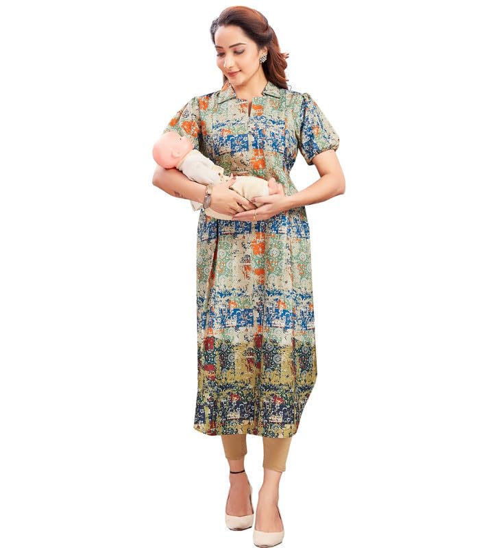 RITIJYA Feeding Relaxed Fit Kurtis For Women with Zip | Straight Maternity Pregnancy Dress For Nursing Mothers | Viscose Rayon | Maternity Wear Feeding Dress Tops (9243_40,Blushy Green), Large - Image 1