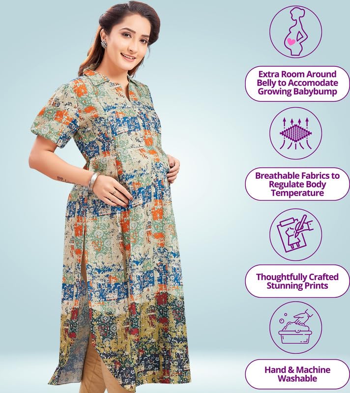 RITIJYA Feeding Relaxed Fit Kurtis For Women with Zip | Straight Maternity Pregnancy Dress For Nursing Mothers | Viscose Rayon | Maternity Wear Feeding Dress Tops (9243_40,Blushy Green), Large - Image 3