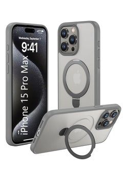 YoYoTech Matte Finish Magnetic iPhone 15 Pro Max Case Invisible Kickstand Stand [Compatible with MagSafe][14 FT Drop Protection] Non-Yellowing Shockproof Protective Slim Case Cover- Natural Titanium  - Image 1