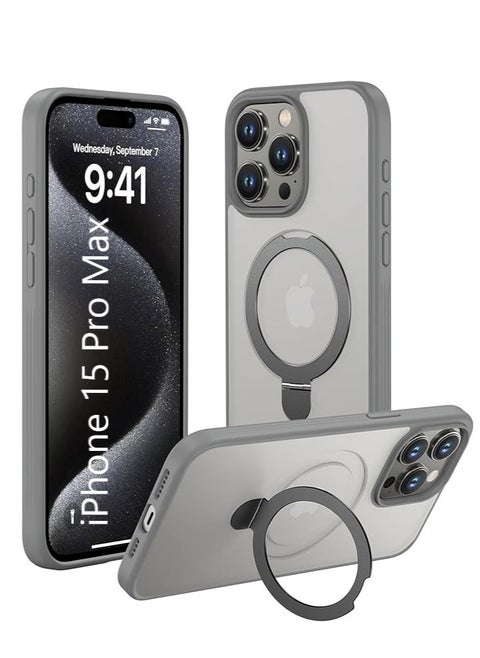 Matte Finish Magnetic iPhone 15 Pro Max Case Invisible Kickstand Stand [Compatible with MagSafe][14 FT Drop Protection] Non-Yellowing Shockproof Protective Slim Case Cover- Natural Titanium