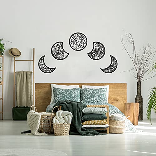 Jetec 5 Pcs Moon Phase Wall Art Decor Wall Pediments Hanging Wooden Moon Phase Spiritual Bedroom Nordic Boho Lunar Aesthetic Art for Living Room Dorm Apartment Bar Ornament(Black,10.6 Inch) - Image 4