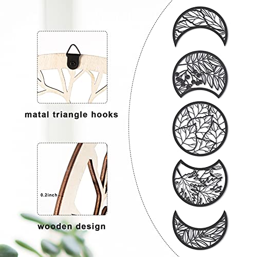 Jetec 5 Pcs Moon Phase Wall Art Decor Wall Pediments Hanging Wooden Moon Phase Spiritual Bedroom Nordic Boho Lunar Aesthetic Art for Living Room Dorm Apartment Bar Ornament(Black,10.6 Inch) - Image 3