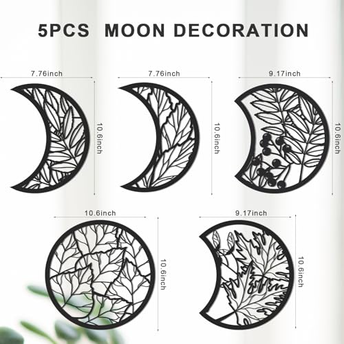 Jetec 5 Pcs Moon Phase Wall Art Decor Wall Pediments Hanging Wooden Moon Phase Spiritual Bedroom Nordic Boho Lunar Aesthetic Art for Living Room Dorm Apartment Bar Ornament(Black,10.6 Inch) - Image 2