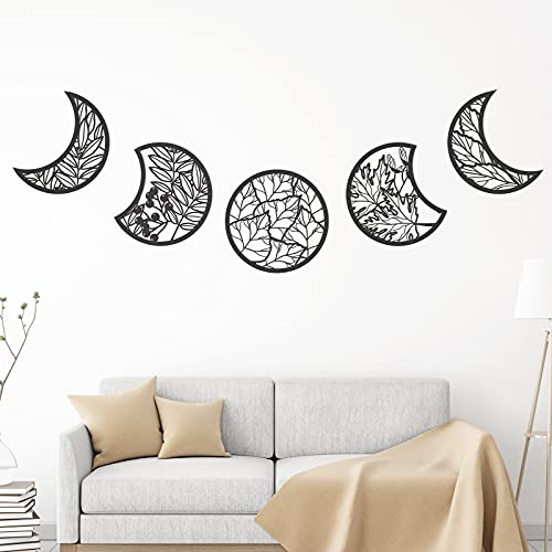 Jetec 5 Pcs Moon Phase Wall Art Decor Wall Pediments Hanging Wooden Moon Phase Spiritual Bedroom Nordic Boho Lunar Aesthetic Art for Living Room Dorm Apartment Bar Ornament(Black,10.6 Inch) - Image 5