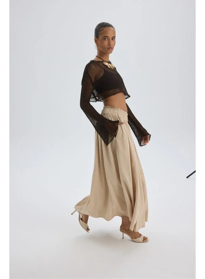 Bohemai  Aninas Elastic Waist Detail Beige Midi Skirt for Women | Best Price UAE