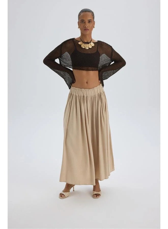 Bohemai  Aninas Elastic Waist Detail Beige Midi Skirt for Women | Best Price UAE