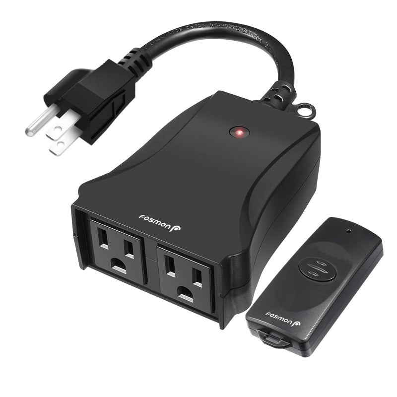 Fosmon Outdoor Wireless Remote Control Plug Outlets, Dual Battery Operated On/Off Light Switch for Electrical Outlets, No Interference, 100 Feet Range, No Wiring & Expandable, Grounded, ETL Listed - Image 1