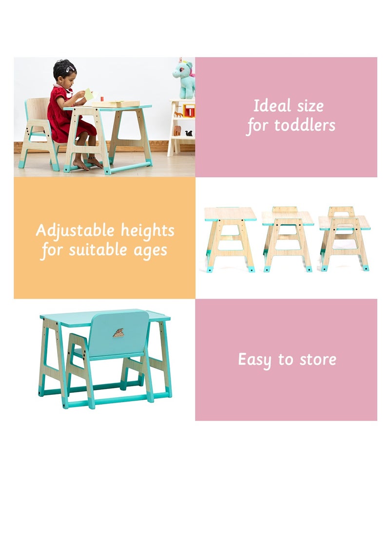 Ariro Toddler Work Station Wooden Table and Chair Set for Toddlers and kids, Blue - Image 5