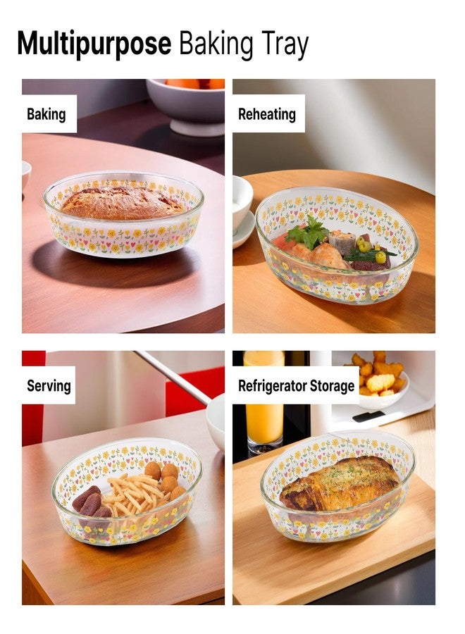The Better Home صينية خبز بيضاوية من زجاج البوروسيليكات من ذا بيتر هوم زينو (3 لتر) للميكروويف | طبق خبز | هدية ديوالي | طبق للخبز والتقديم | أدوات خبز | وعاء زجاجي للميكروويف | آمن للغسل في غسالة الصحون (مطبوع) - Image 4