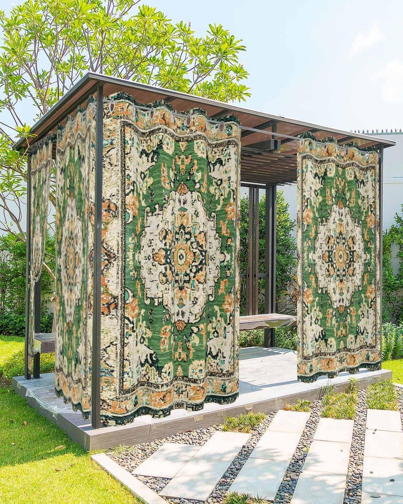 Onekaccu Ombre Green Boho Outdoor Curtains for Patio Waterproof Grommet Privacy Curtain Drapes Weatherproof Outside Curtains for Porch GazeboPergola Cabana 2 Panel 54x108inch Vintage Ethnic Tribal Geometric - Image 2