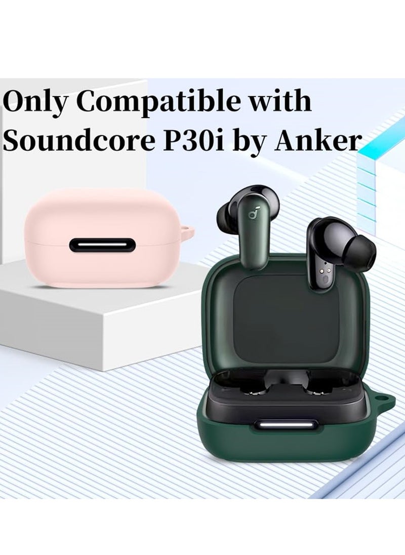 Generic - Soft Silicone Shockproof Protective Skin Case for Soundcore P30i Wireless Earbuds with Carabiner Front LED Visible (Navy Blue) - Image 1
