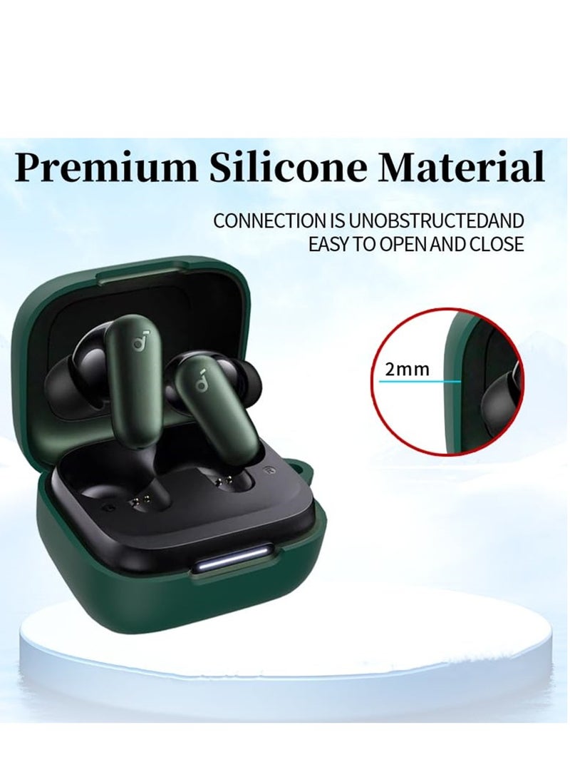 Generic - Soft Silicone Shockproof Protective Skin Case for Soundcore P30i Wireless Earbuds with Carabiner Front LED Visible (Navy Blue) - Image 1