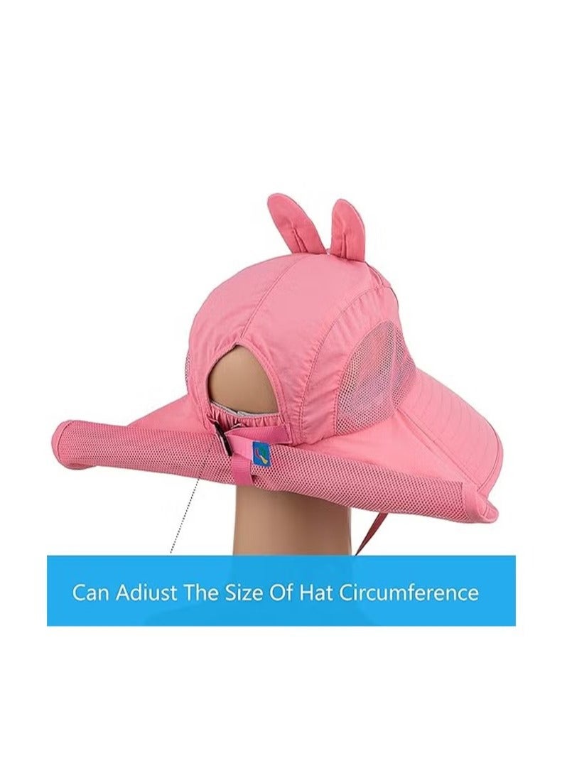 قبعة شمس للأطفال، قبعة حماية من الأشعة فوق البنفسجية 50+، قبعات شاطئ ذات حافة عريضة، شبكة وجيدة التهوية، حزام ذقن قابل للتعديل باللون الوردي - Image 5
