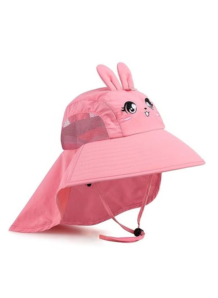 قبعة شمس للأطفال، قبعة حماية من الأشعة فوق البنفسجية 50+، قبعات شاطئ ذات حافة عريضة، شبكة وجيدة التهوية، حزام ذقن قابل للتعديل باللون الوردي - Image 1