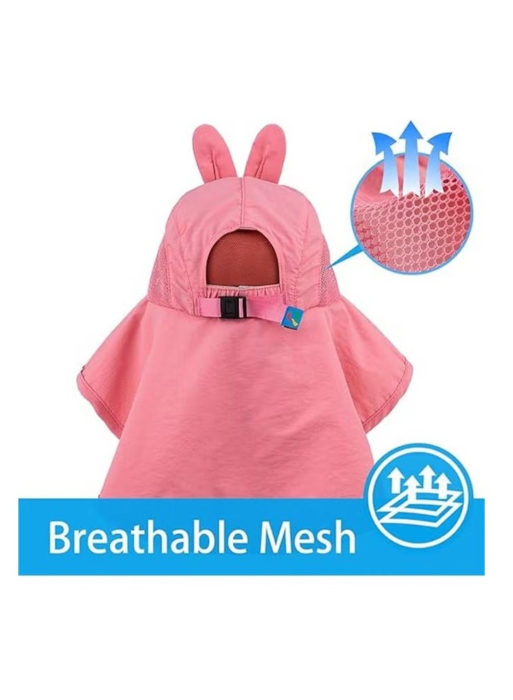 قبعة شمس للأطفال، قبعة حماية من الأشعة فوق البنفسجية 50+، قبعات شاطئ ذات حافة عريضة، شبكة وجيدة التهوية، حزام ذقن قابل للتعديل باللون الوردي - Image 4