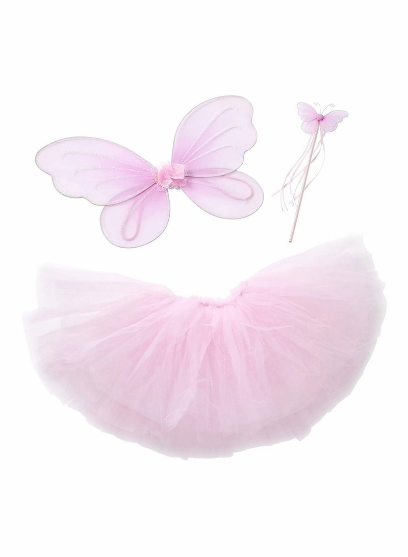 SYOSI Girls Butterfly Costume Fairy Birthday Party Wings Tutu Set With Pink Princess Toddler Skirt for Kids Age 3-8  - Image 1