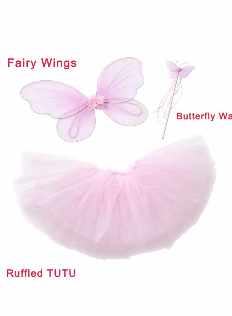 SYOSI Girls Butterfly Costume Fairy Birthday Party Wings Tutu Set With Pink Princess Toddler Skirt for Kids Age 3-8  - Image 5