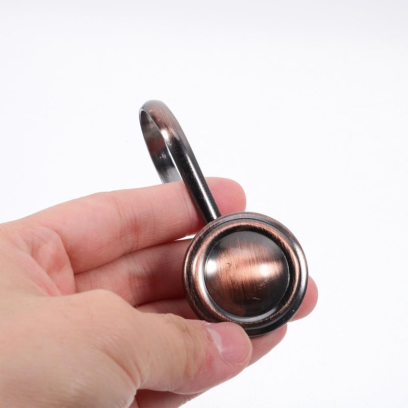 Vintage Oil Rubbed Bronze Shower Curtain Hooks 12 Pack Flat Round Iron Bathroom Hangers - Image 4