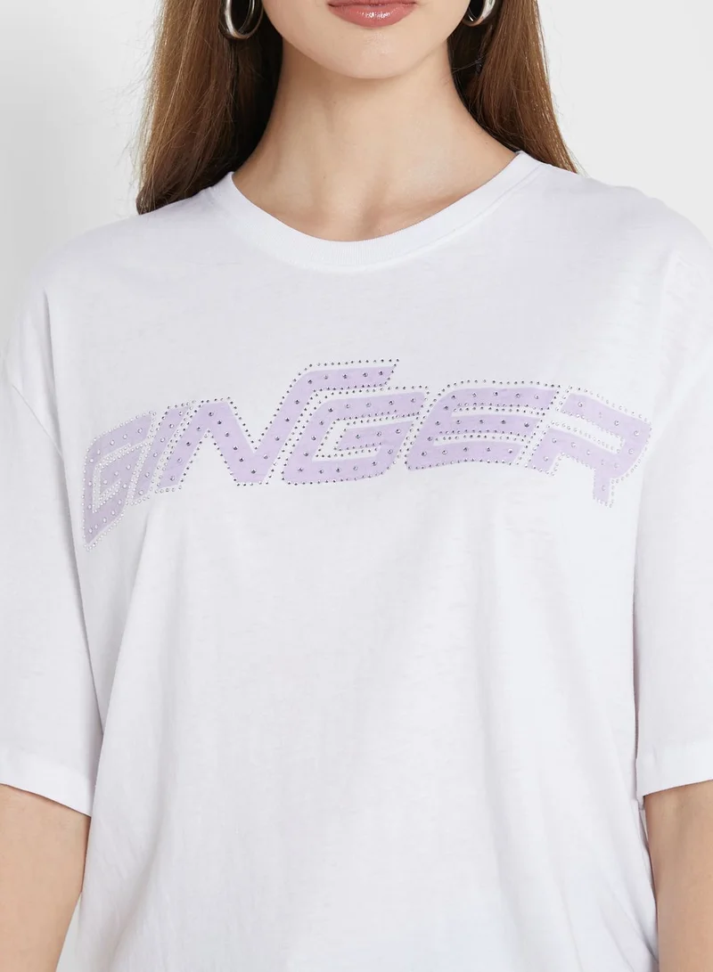 Ginger Crew Neck Logo T-Shirt With Drawstring Detail