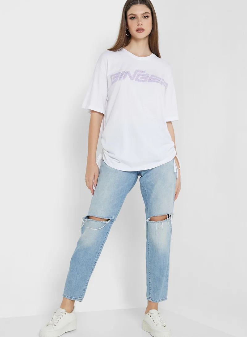 Ginger Crew Neck Logo T-Shirt With Drawstring Detail