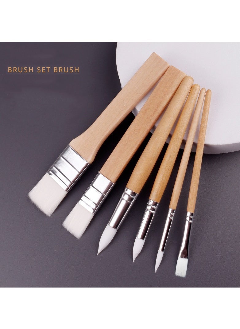 Paint Brush Set 6 Pcs Nylon Paint Brushes White Nylon Brushe Short Stick Oil Painting Brush Set Log Stick Art Student Painting Brush Acrylic Brush for Card Making DIY Art Crafts Project  - Image 4