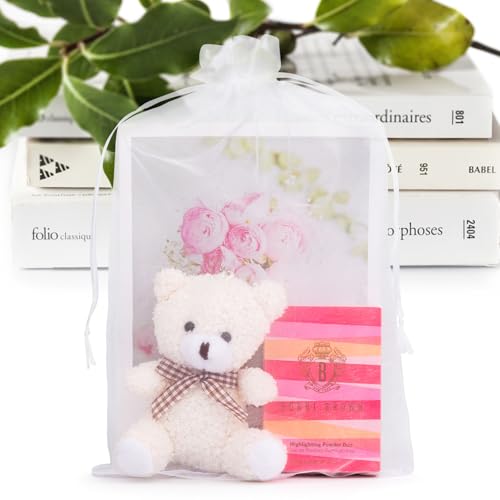 ANZNKU 50 Pack White Organza Bags 8x12 inch Mesh Gift Bags Drawstring Large Gift Pouches for Jewelry Candy Wedding Party Favor Valentines Gifts - Image 2
