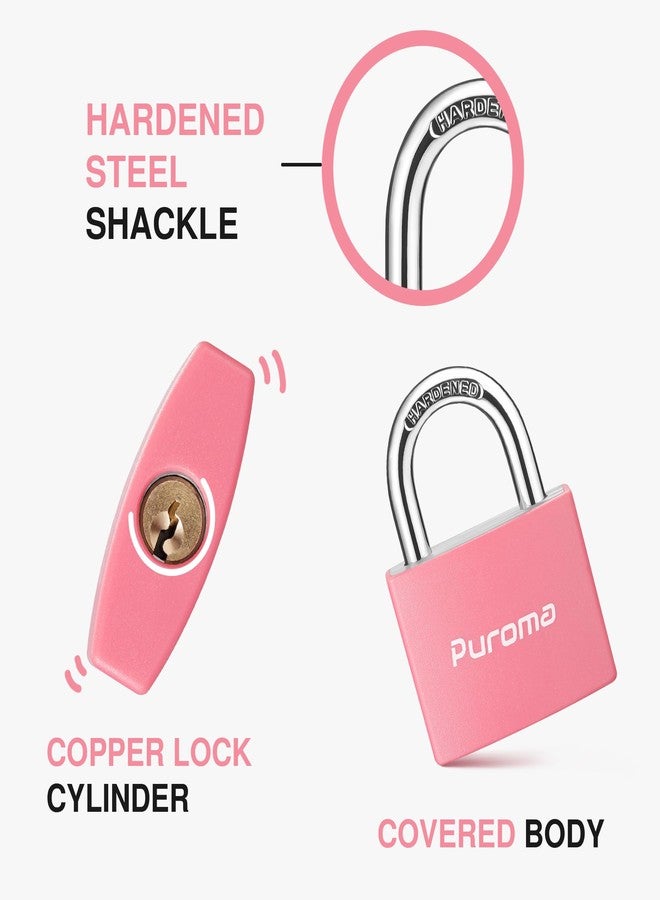 Puroma Lock Keyed Padlock, 2 Pack Aluminum Locks with 3 Keys Alike, 1.1 Inch Locker Lock 43mm Small Padlocks for Gate, Fence, Shed, Toolbox, School Gym Locker (Pink) - Image 3