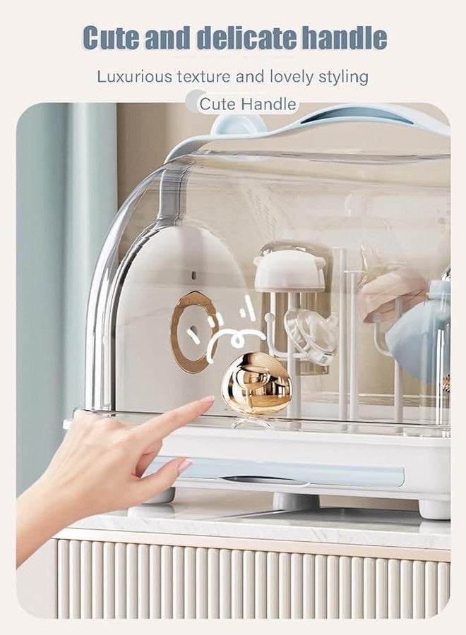 EVVIX صندوق تخزين زجاجات الحليب من إيفيكس، رف تجفيف زجاجات الأطفال، رف تجفيف للأطفال مع غطاء، رف تجفيف محمول لزجاجات الأطفال، رف تجفيف زجاجات موفر للمساحة (أزرق) - Image 4