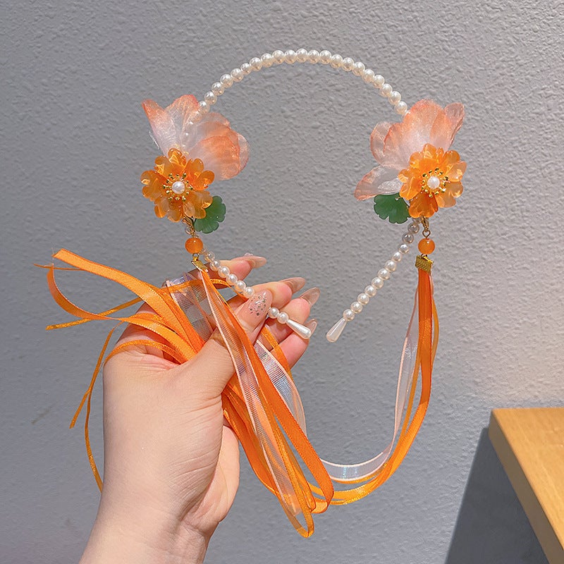 Generic Kids Princess Tiara Pearl Flower Crown Mu Orange 