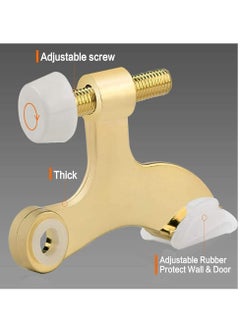 Y&D Gold Door Stops, Hinge Pin Stopper Bright Brass, Adjustable Heavy Duty Deluxe Stop with White Rubber Bumper Tips, Durable and Easy to Install, 2 Pack  - Image 2