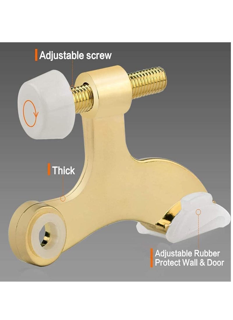 Y&D Gold Door Stops, Hinge Pin Stopper Bright Brass, Adjustable Heavy Duty Deluxe Stop with White Rubber Bumper Tips, Durable and Easy to Install, 2 Pack  - Image 2