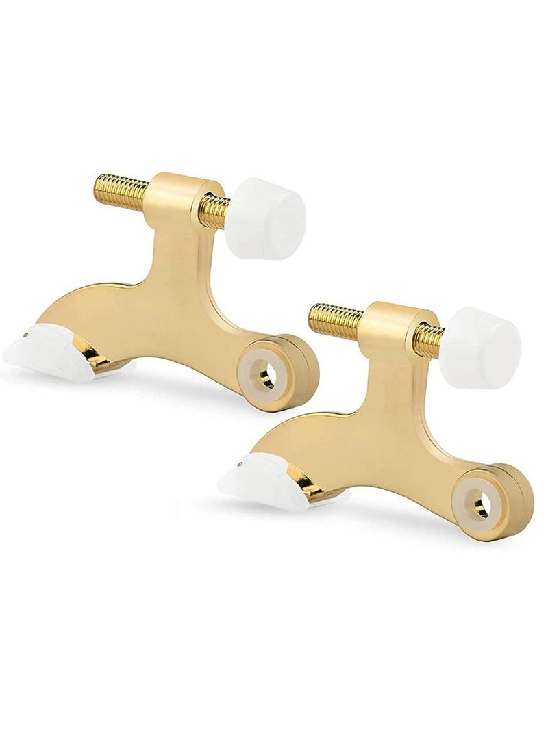 Y&D Gold Door Stops, Hinge Pin Stopper Bright Brass, Adjustable Heavy Duty Deluxe Stop with White Rubber Bumper Tips, Durable and Easy to Install, 2 Pack  - Image 1