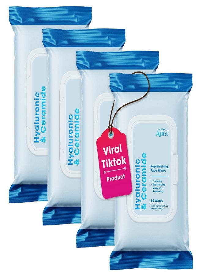 Radiant Aura Hyaluronic & Ceramide Face Wipes Dermatologist Tested Korean Cleansing Wipes for Gentle Makeup Removal - Premium Moisturizing Formula for Daily Hydration & Skin Balance -240 Count - Image 1