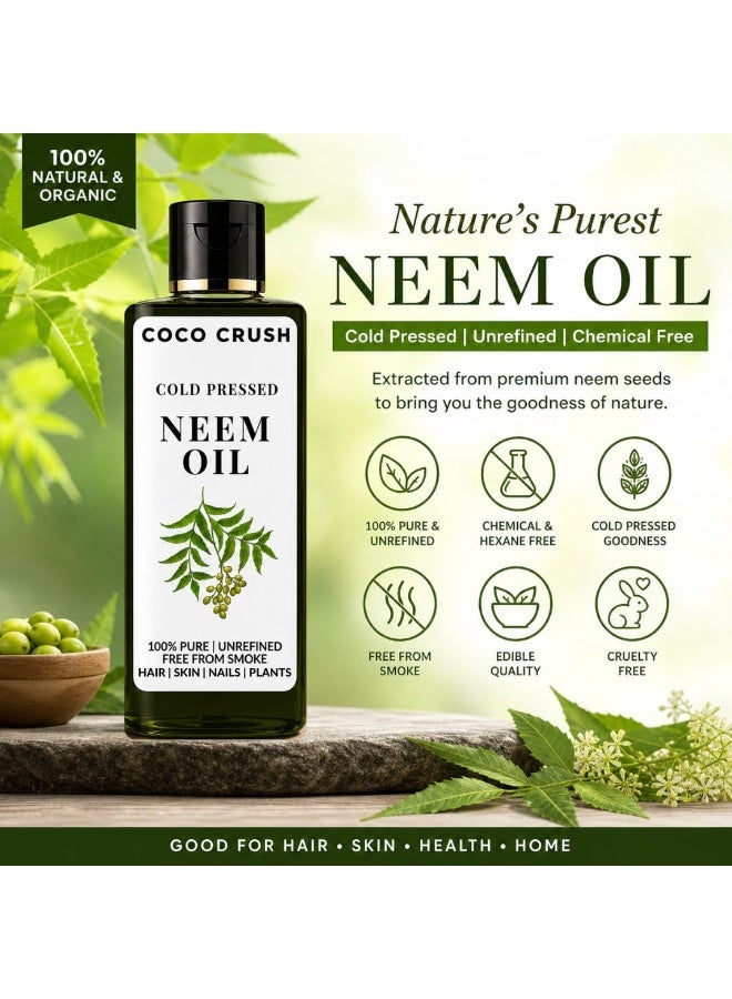 Coco Crush Cold Pressed Neem Oil | Pure Unrefined | For Hair Scalp Skin Nails & Plants | Chemical & Hexane Free | Natural Ayurvedic | Men & Women | 50ml - Image 2