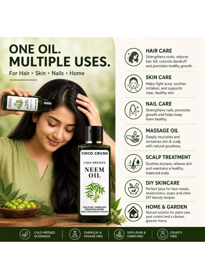 Coco Crush Cold Pressed Neem Oil | Pure Unrefined | For Hair Scalp Skin Nails & Plants | Chemical & Hexane Free | Natural Ayurvedic | Men & Women | 50ml - Image 4