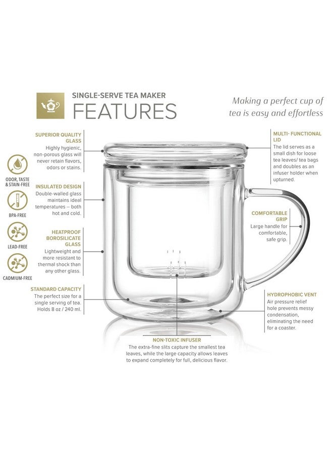 Teabloom Teabloom Heatproof and Insulated Borosilicate Glass Tea Cup with Infuser for Whole-Leaf Loose Tea - Tea Purist's Choice - Wellbeing Double-Walled Infusion Mug with Lid (8 oz)  - Image 4
