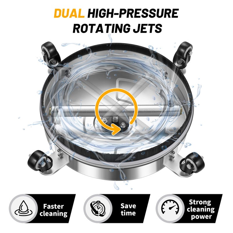 LidoDola 14" Pressure Washer Surface Cleaner with 4 Wheels - Stainless Steel Surface Cleaner for Pressure Washer Attachment for Concrete, Patio, Sidewalk, Deck and Driveways - PWS14 - Image 4