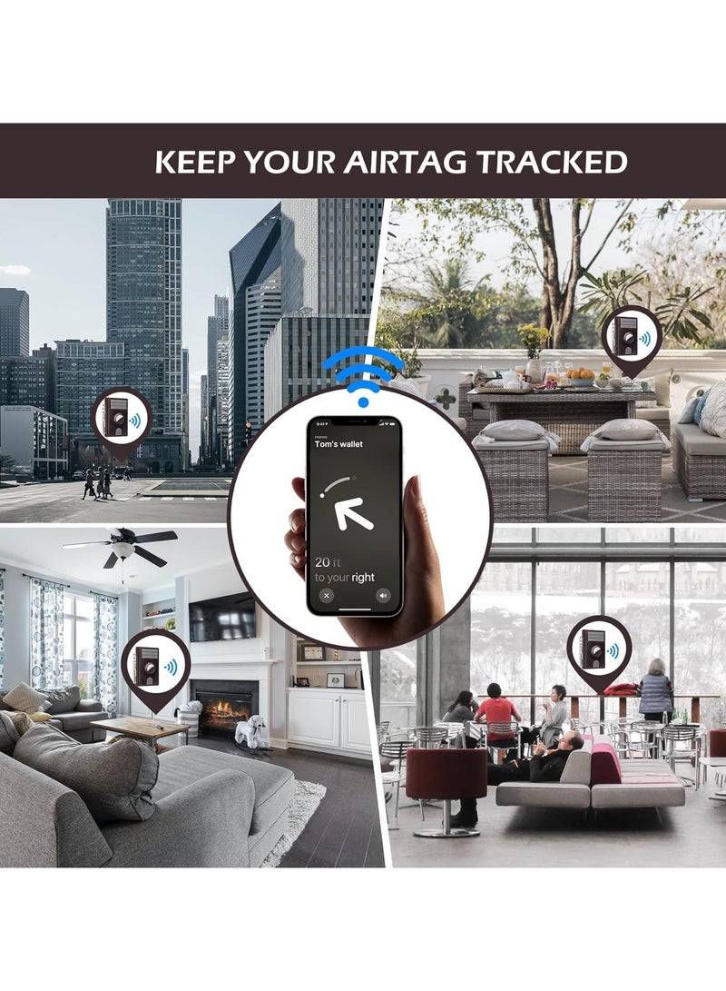 VKL محفظة جلدية لحافظة AirTag، محفظة أنيقة مانعة للتداخل RFID للرجال والنساء تحمل AirTag (غير متضمن) - تصميم رفيع وأنيق لجيب المقدمة - هدية مثالية للأب (بني) - Image 5