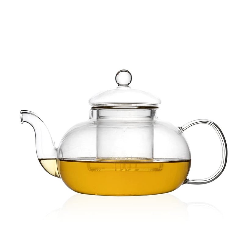 EZ Life Borosilicate Glass Tea Pot with Infuser Cup with Strainer Lid, Tea Kettle, Glass Teapot Kettle Coffee Pot Tea Kettle Cold Water Kettle - Induction Friendly -Transparent - 1000 ml, 1 Piece - Image 1
