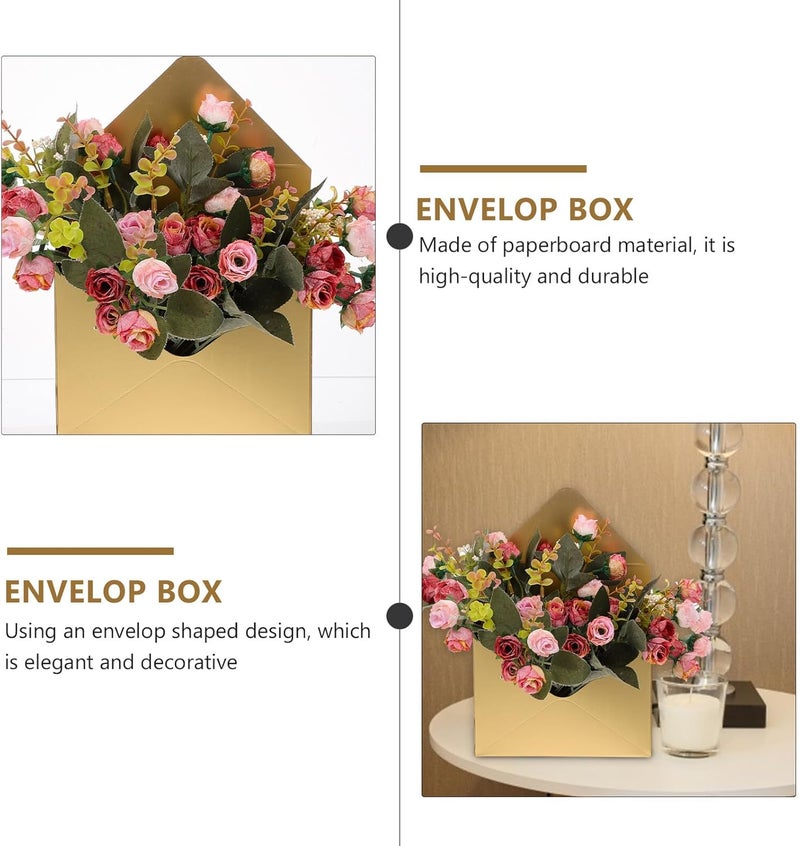 DINHEAROM 2pcs Flower Packaging Envelop Boxes, Paperboard Bouquet Storage Containers with Metallic Gold Finish, Floral Wrapping Supplies for Florists and Special Occasions - Image 3
