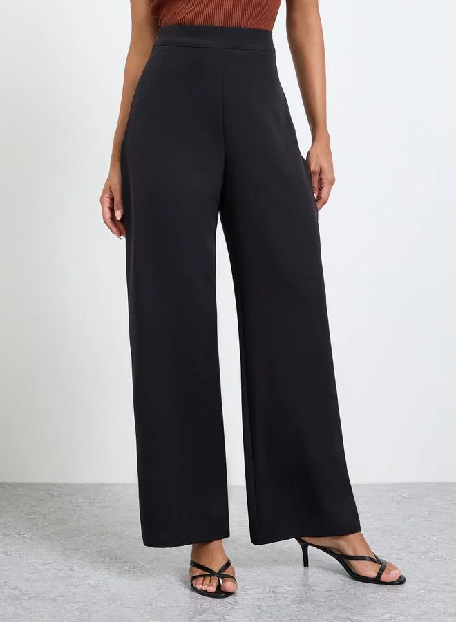 Take Two Black Solid Wide Leg Trousers