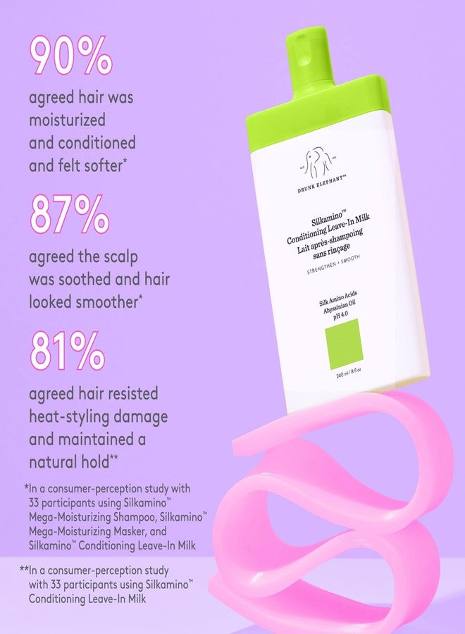 حليب درنك إيليفانت سيلكامينو المرطب الذي يُترك على الشعر - 240 مل/8 أونصة سائلة - أحماض أمينية حريرية - منتج نظيف سريريًا - لم يُختبر على الحيوانات - مُختبر من قبل أطباء الجلدية - خالٍ من الزيوت العطرية والسيليكون وكبريتات لوريل الصوديوم - Image 3