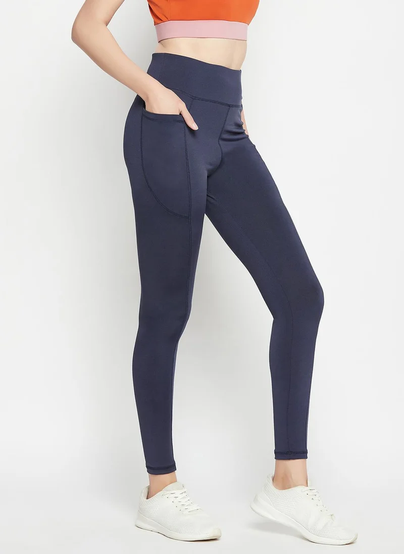 كلوفيا Clovia High-Rise Active Tights in Navy with Side Pocket