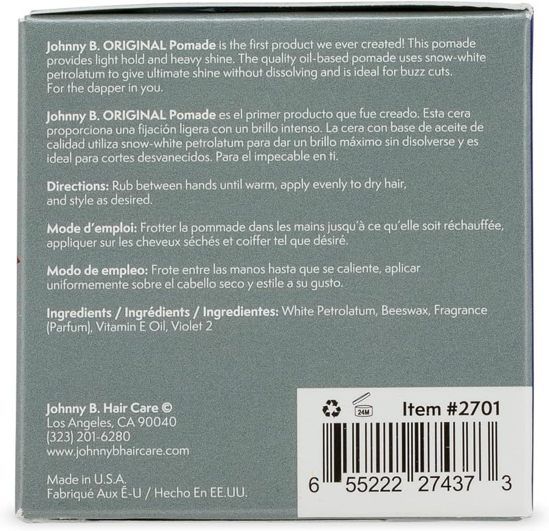 JOHNNY B. Johnny B Original Brilliant Shine Pomade - 3 oz Oil-Based Hair Styling Product - Image 4
